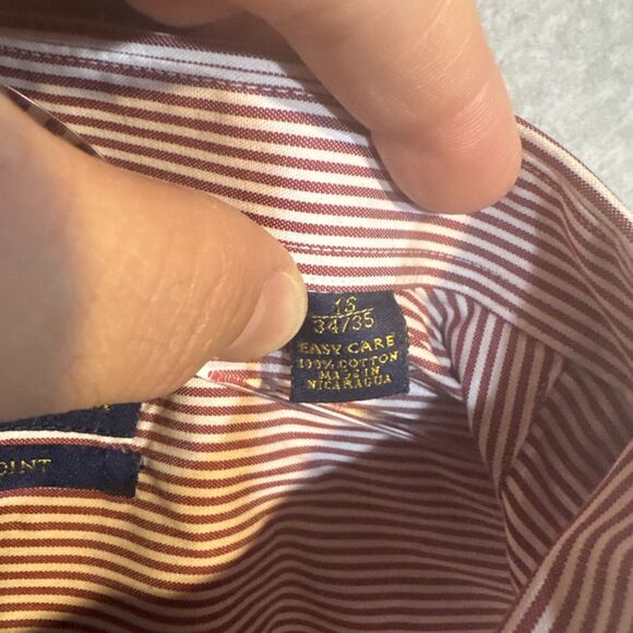 Club Room Pinpoint Men’s Dress Shirt 16 34/35 Easy Care LS White w/ Red Stripes - Picture 4 of 11